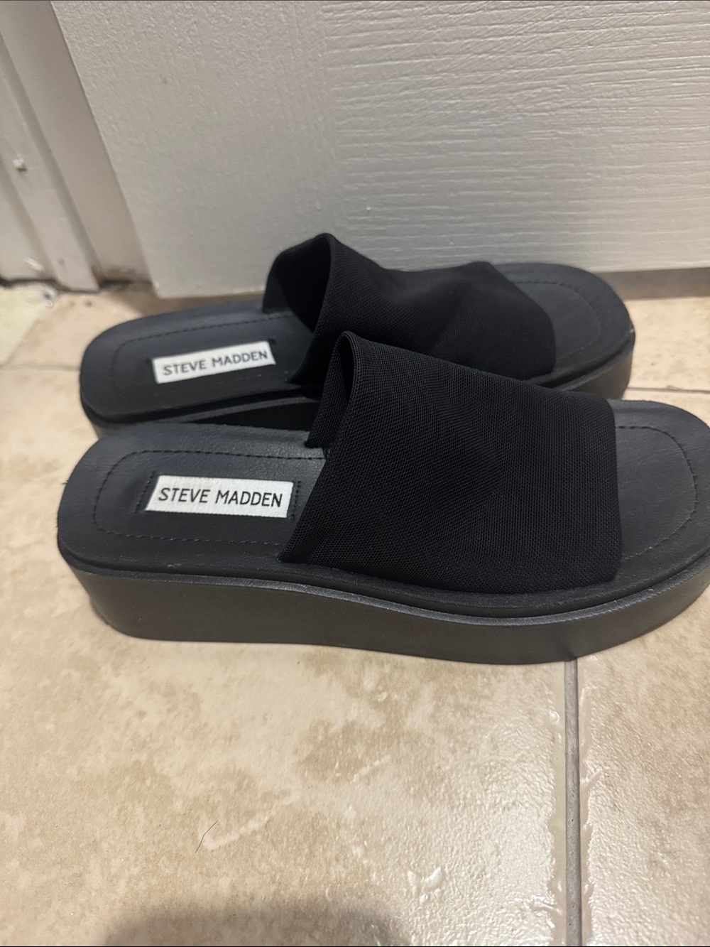 Steve Madden Black Platform Slide Sandals